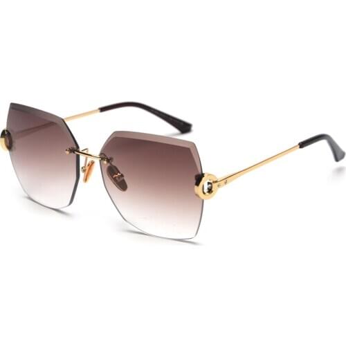 Veshion Brown No Frame Sunglasses Women with Rhinestone 2021 Summer Gift Rimless Sun Glasses for Women Square Uv400