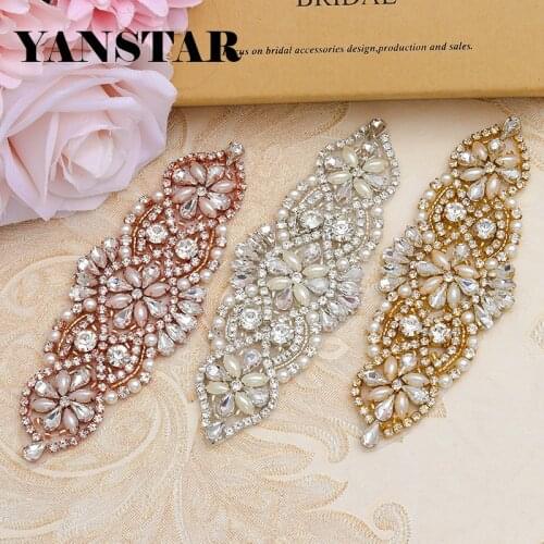 Rhinestone appliques gold crystal beaded rhinestones appliques Bag wedding clothing accessories sew on for wedding dresses