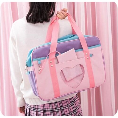 Japanese Preppy Style Pink Shoulder School Bags For Women Girls Canvas Large Capacity Casual Luggage Organizer Handbags Totes