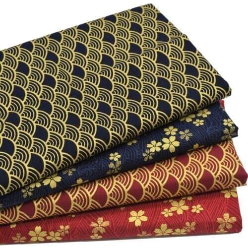 Japanese Cherry Blossom Wave Cotton Fabric Meter Retro Wash Gold Handmade Patchwork Sewing Bedding Textiles Telas Costura Felt