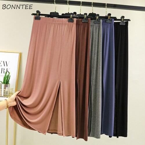 Skirts Women High Waist Modal Various Color Solid A-line 2021 Spring New Loose Fashion Korean Style Side-slit All-match Chic Ins