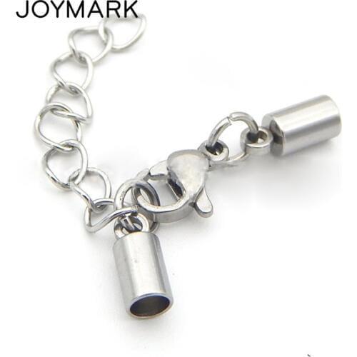 9 Sizes 1.2mm-8.0mm Hole Stainless Steel Round Cord End Caps Lobster Clasp With Extended Chain Jewelry Findings BXGC-038