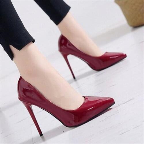Brand Shoes Heels Women Shoes Women Pumps PU Slip On 11CM Thin High Heels Pointed Toe Dress Sexy Party Wedding Shallow Blue Pink