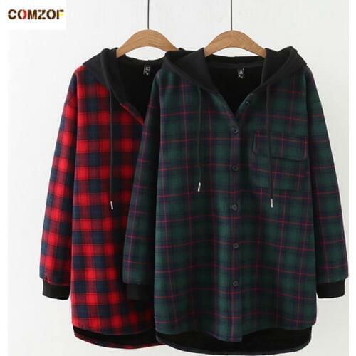 Plus size women trench coat fleece thick hooded loose plaid coats long sleeve autumn winter clothes manteau femme XL-4XL