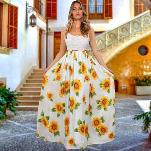 Women fashion Lace suspender floral dress bohemian backless Sleeveless dress