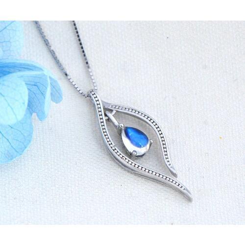 L&P 925 Sterling Silver Sri Lanka Blue MoonStone Pendant Necklace For Women Fine Jewelry Luxurious Gemstone Necklace New Design