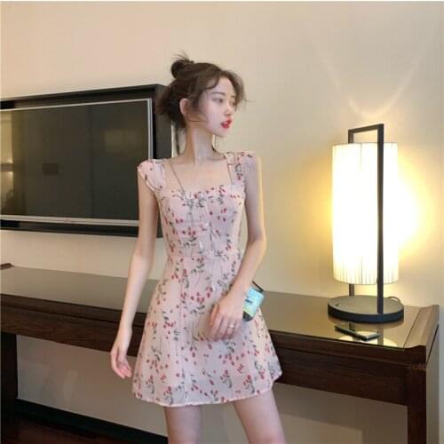 Bella Philosophy Wonder floral summer chic a-line square collar spaghetti strap off shoulder fashion mini-dress Clothing dresses