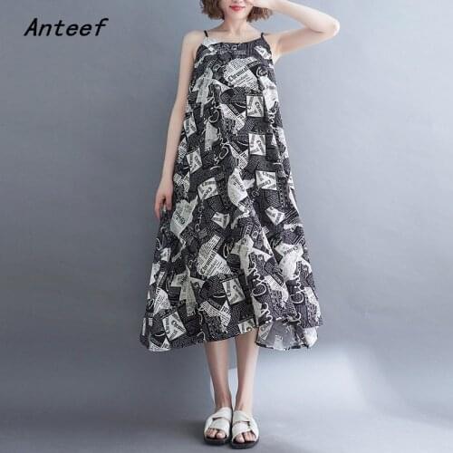 Sleeveless strap vintage newspaper print dresses for women casual loose long woman summer dress elegant clothes 2021