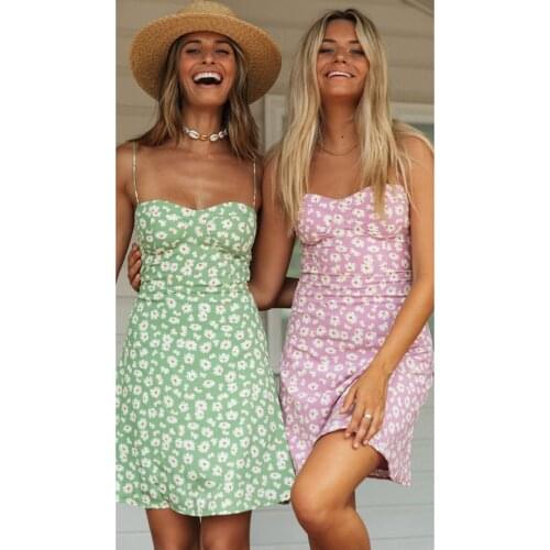 Jastie Daisy Floral Print Dress Women Sweetheart Neckline Chic Mini Dresses Sleeveless Shirring Back Sexy Dress Summer Vestidos