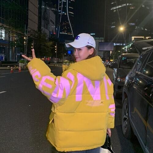 Winter Women Coat Hooded Parkas Loose Short Warm Cotton Padded Winter Coat Women Letter Print Female Jackets Outwear 2020