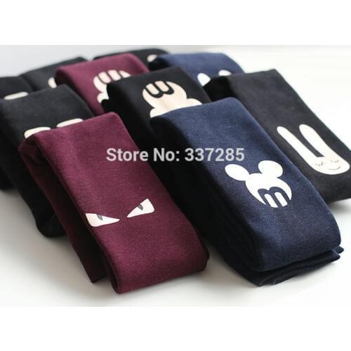 Girls winter thick warmer leggings baby kids cartton printing pants plus thick velvet elastic waist fur leggings for warm girls