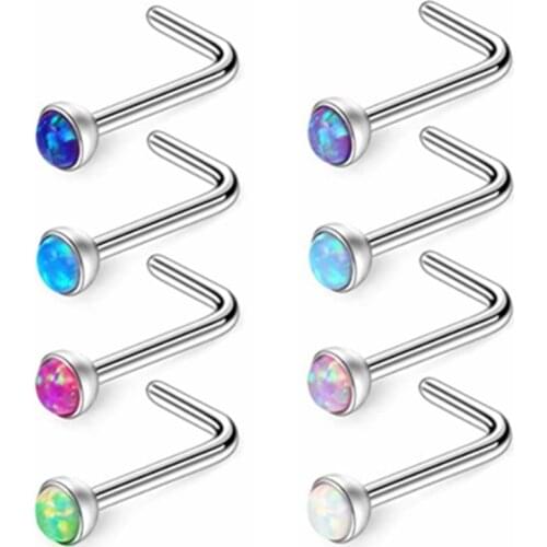 1/2PCS Surgical Steel Opal Nose Stud 20G Lshape Nose Stud Opal Nose Ring And Studs Nostril Earrings Pircing Nariz Body Jewelry