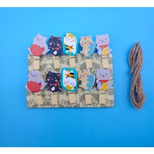10pcs/lot Lucky Cat Wooden Clips Photo Clip Paper Clip Clothespin Craft Decoration Home Wedding Paper Peg