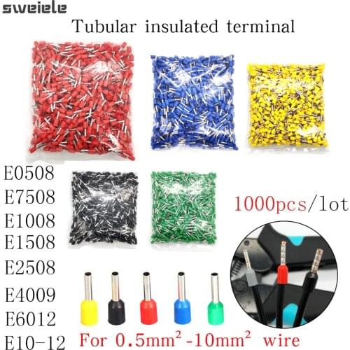 1000Pcs VE Tube Insulated Terminal Cable Wire Electrical Crimp Terminal Block Connector Wiring Cable Ferrule 22AWG