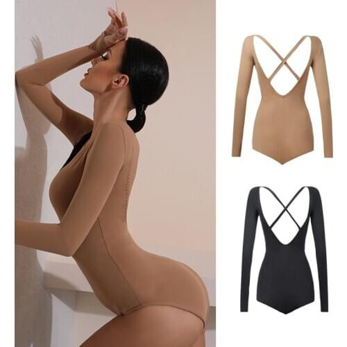 2021 Latin Dance Practice Clothes Female Long Sleeve Tops Sexy Bodysuit Adult Samba Latin Dance Costumes Dress For Women SL3726