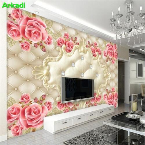 European soft bag rose 3D film wall paper photo mural living room TV background wall decoration custom size wallpaper