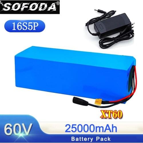 60V 25Ah E-bike battery 18650 16S5P li-ion battery pack bike conversion kit 800W 1000w BMS Protection XT60 plug+Charger