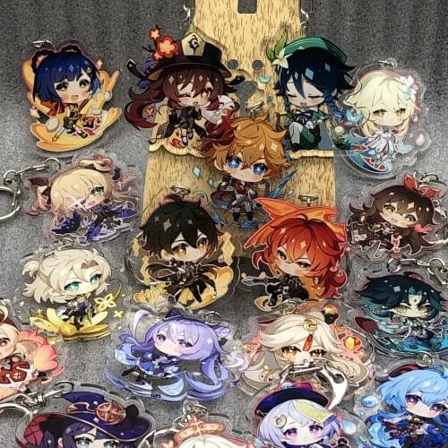 Anime Game Genshin Impact Keychain Badge Amber Xiao Diluc Morax Cosplay Acrylic Key Chain Pendant Keyring