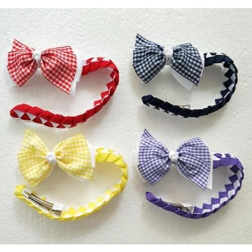 Gingham Hair Bun wraps Hairpin Hair Bows Clips for Women Gair Head wrap Headwear Hairwear Boutique Hairband Headbands PD020