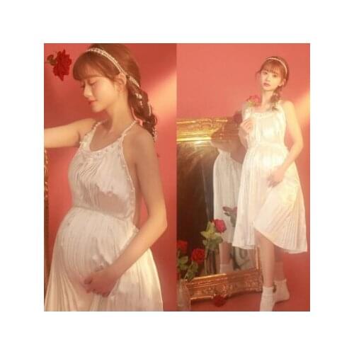 Long Maternity Shoot Dress Pleated Pregnancy Photography Dresses Split Side Maxi Maternity Gown Photo Prop For Pregnant Women