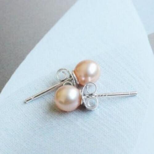 Elegant pair of 10-11mm south sea round gold pink pearl white earring 925s