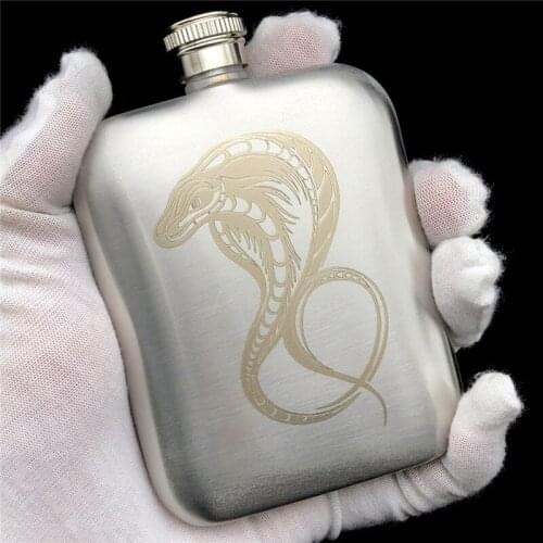 304 Stainless Steel Hip Flask Cobra Naja 6 OZ 170ML Food Grade Flask for Alcohol Vodka Whisky Liquor Outdoor Hiking Wine Bottle