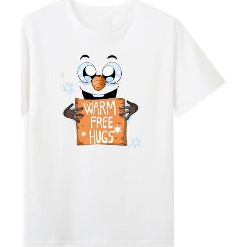 Disney Plus Frozen Mens T-shirts 2021 Novelties Cartoon Olaf Clothes Warm Free Hugs Printed Tops Fashion Harajuku Men Tee Shirt