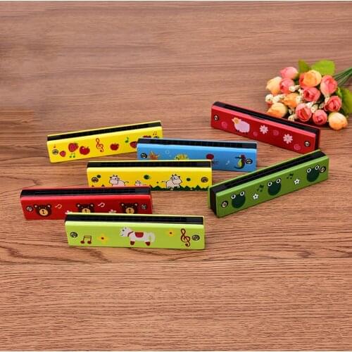 IRIN Cartoon Painted Wooden Harmonica Children Musical Educational Music Toys Instrument Random Color
