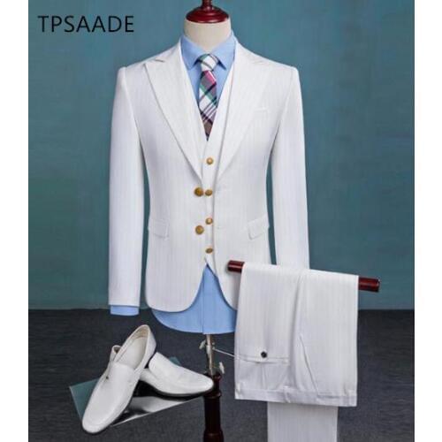 Custom Made 3 piece White Tarja Suit Mens Suit Korean Korean Slim Fit Groom Formal Wear Business Suit Wedding Dress Wedding