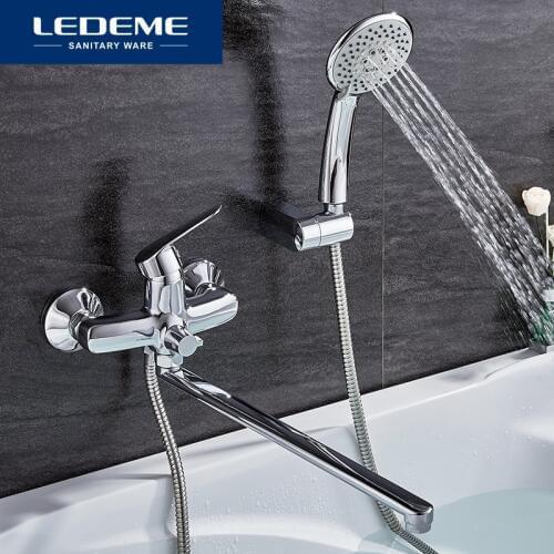 LEDEME 1 Set Bathtub Faucets Chrome Brass Cold and Hot Water Mixer Chrome Finished Tap Shower Bathtub Faucet Single Handle L2251
