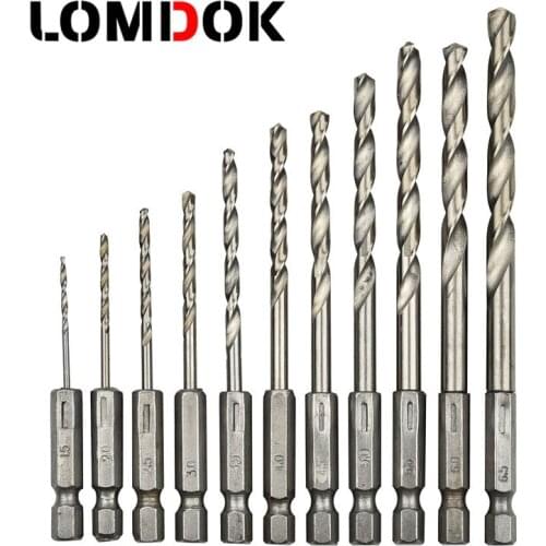LOMDOK 55Pcs High Speed Steel Twist Drill Hex Socket Handle Hand Drill 55pcs Drill 1.5-6.5mm Silver Twist Drill