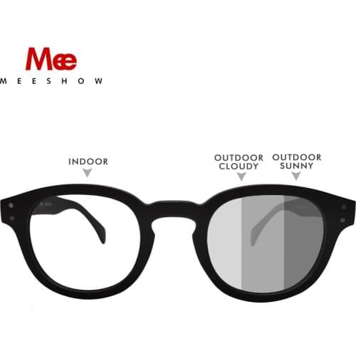 MEESHOW Photochromic Reading Glasses Myopia Glasses Round Retro Classic High Quality Prescription Sunglasses Men Women