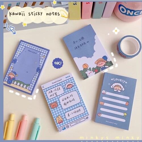 MINKYS 80 Sheets Kawaii Blue Series Sticky Note Paper Daily To Do It Check List Memo Paperlaria School Stationery