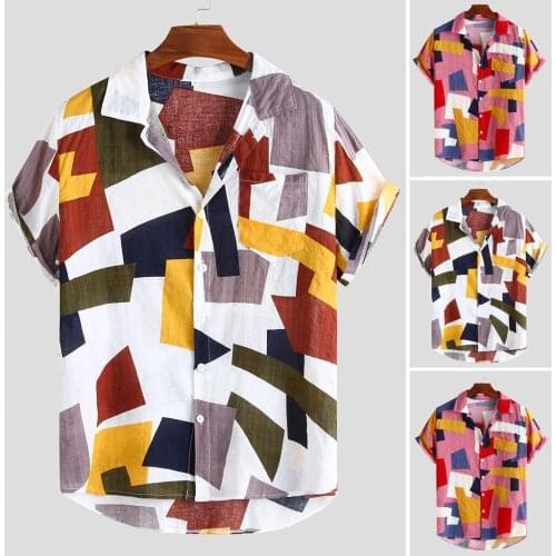 Fashion Men Tops Printed Hawaiian Loose Short Sleeve Casual Buttons Shirt Loose Beach Causal Shirts Retro Shirt Men Clothes