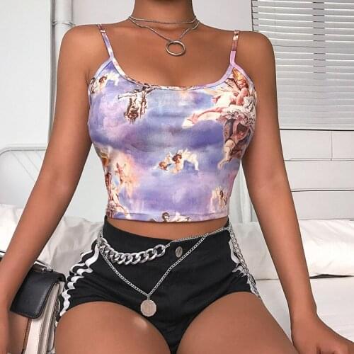 Fashion Women Camisole Sling Top Vest Sleevelessthe Angel Of Cupid Printing Short Camis Female Summer Crop Tops