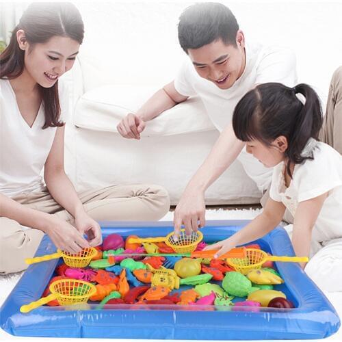 Inflatable Pool Magnetic Fishing Toy 46pcs/lot Rod Net Set for Kids Early Education Model Play Fishing Games Outdoor Toys