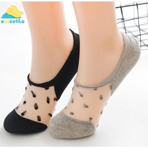 Women Glass Silk Crew Socks Floral Crystal Stretchy Low Cut Transparent Sox Sexy Invisible Elastic Ankle Boat Sock Slippers