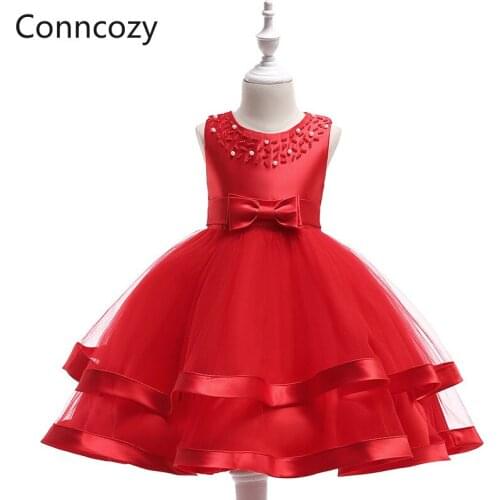 New Childrens Dress Mesh Princess Puffy Dress Beaded Sleeveless Girls Performance Dress Flower Girl Dresses Beaded Dress Girl