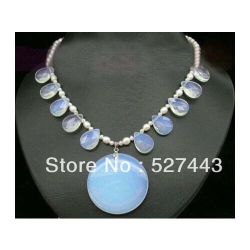Wholesale fast New fashion beautiful Moonstone & pearl necklace 18 " NEW