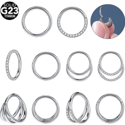 ZS 16G G23 Titanium Septum Nose Rings for Woman Man Crystal Septum Clicker Nose Piercing Tragus Helix Piercing Cartilage Jewelry