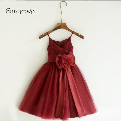 Gardenwed 2019 First Communion Dresses for Girls vestidos de comunion Red A line Rose Flower Belt Tulle Pageant Dresses Girls
