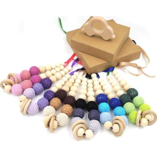Dropshipping Food Grade Natural Round Wooden Beads and Handmade Crochet Baby Teething Necklace