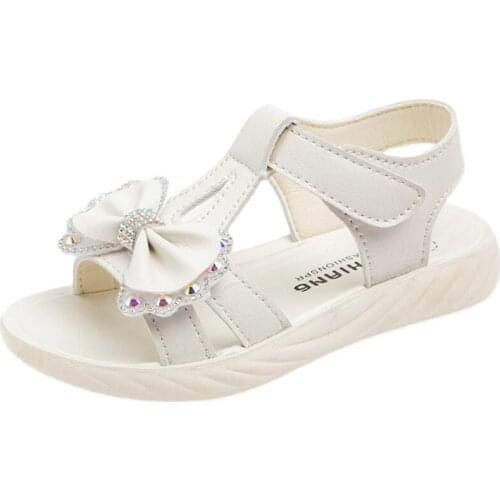 White Pink Childrens Sandals Summer Girls Shoes New Princess kids Sandals Lovely Rhinestone Butterfly Beach Shoes 25-36 Size