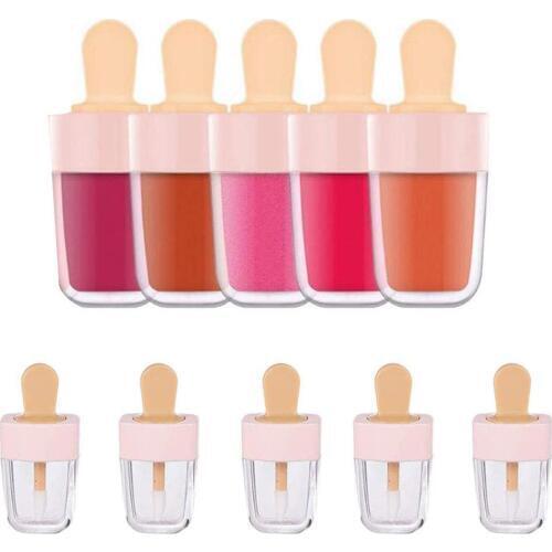 Sweet Ice Cream Shape Mini Lip Gloss Tube Empty Lip Balm Container With Pink Lid Rubber Inserts Lipstick Refillable Bottles