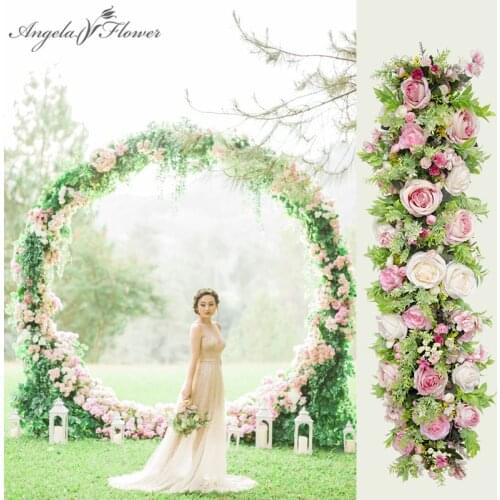 Wedding backdrop arch decor artificial flower arrangement silk flower row arch stage road guide flower runner wall rose peony 1m