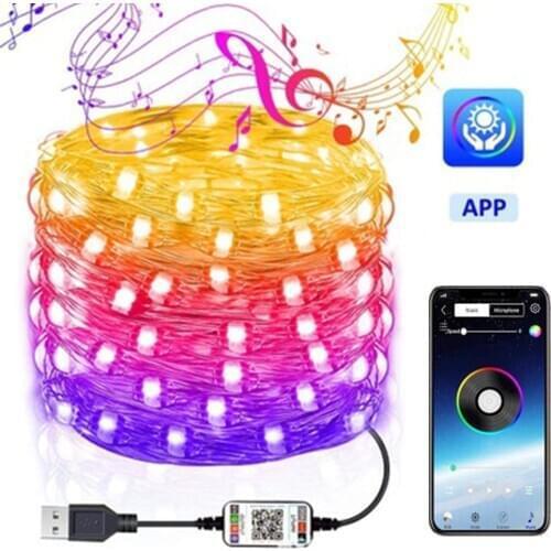 2020 USB LED String Light Silver Wire Fairy Light APP Remote Control Color Changing Garland Home Christmas Party Decor Lighting