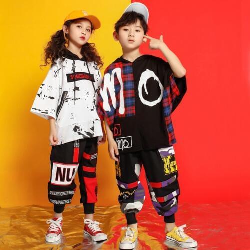 Girls Boys Loose Shirt Pants Shorts Hip Hop Costume Clothing Outfits Dance Costumes for Kids Ballroom Dancing Streetwear
