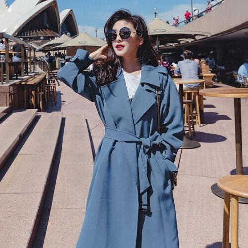 Brand New Spring Autumn Women Trench Coat Long Casual Plus Size With Belt England Style Blue Overcoat Cloak Female Windbreaker