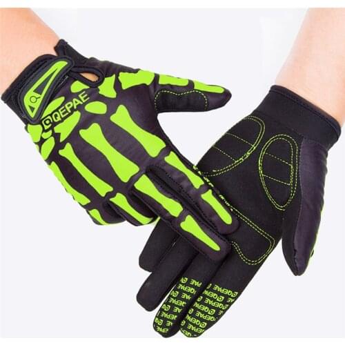 Qepae Skull Full Finger Cycling Gloves Men Breathable Outdoor Sport MTB Gloves Bicycle Bike Gloves S/M/L/XL/XXL