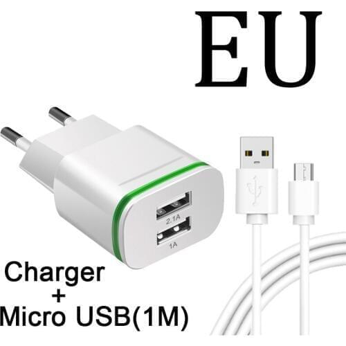 EU 2 Plug Charger For Samsung Galaxy J3 J4 J5 J6 J7 J2 S6 A10 Case Charger Mobile Phone Micro Usb Cable 1M Power Charging